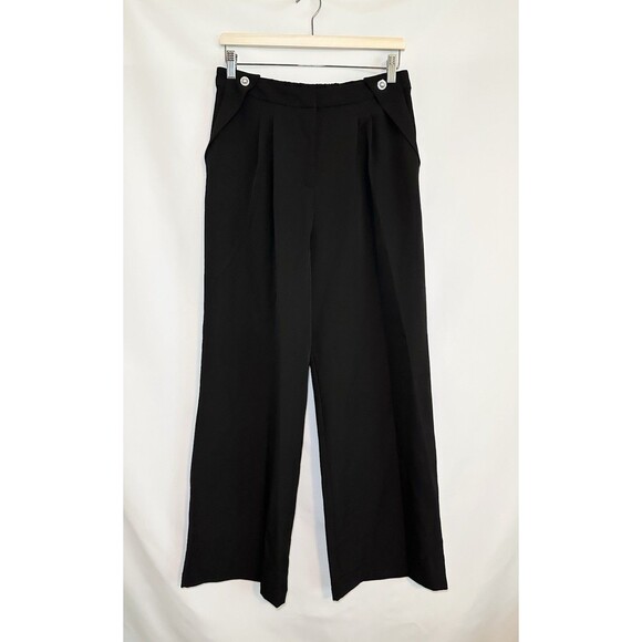 Laundry By Shelli Segal Black Wide Leg Pants Pearl Rhinestone Detail Women's MED - Picture 1 of 12
